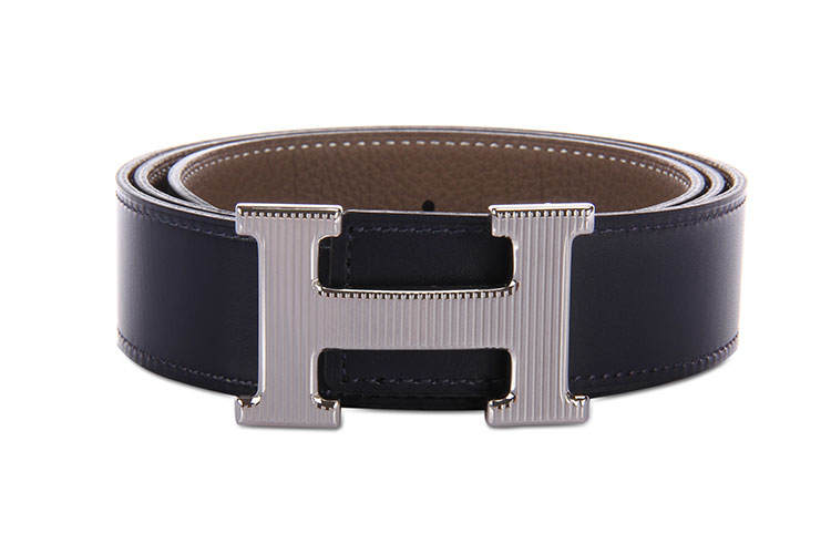 HERMES(爱马仕) 银色竖纹H扣黑/灰两面腰带90#【正品 价格 图片】寺库