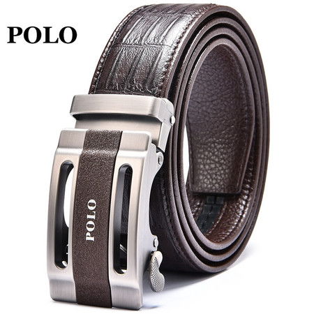 polo自动扣真皮男士皮带商务休闲裤带头层牛皮鳄鱼纹腰带男裤带潮010851